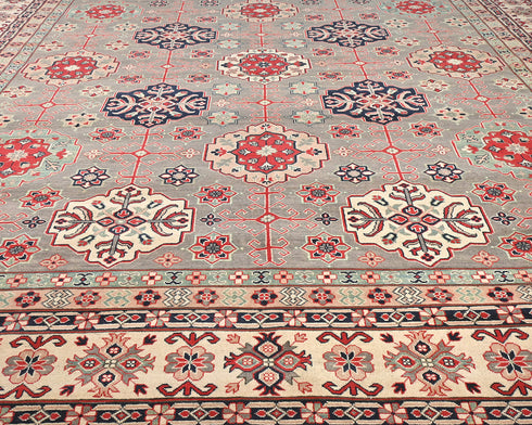 13x16 Gray Kuba Afghan Hand Knotted Wool Area Rug